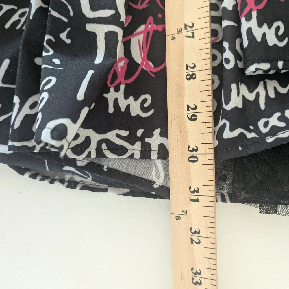 Kate Hewko Graffiti Print Midi Skirt Black White Pink XS Pleated Tulle Lined NWT